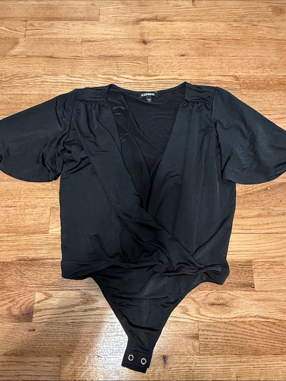 Express Black Wrap-Front Short Sleeve Bodysuit